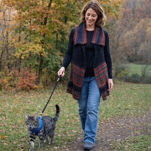 Hand Crafted Knit Printed Vest Chic Hippie Casual Essential Boho Festival Red